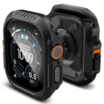 4. Zestaw etui Spigen Lock Fit + szkło hartowane Spigen Tempered Glass na Apple Watch Ultra (49 mm) - czarne matowe