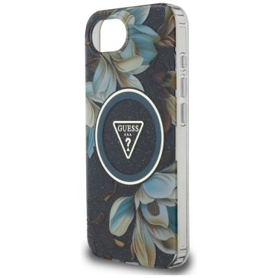 6. Etui Guess IML Metal Glitter Flowers Triangle MagSafe na iPhone 16e - czarne