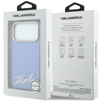 8. Etui Karl Lagerfeld Grained with Resin Signature Logo MagSafe na iPhone 18 Pro / 17 Pro - jasnoniebieskie