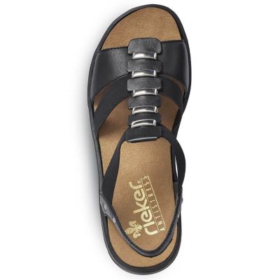 12. Sandały skórzane rzymianki czarne Rieker W 64580