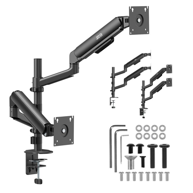 9. ERGO OFFICE UCHWYT / WIESZAK NA 2 MONITORY, SPRĘŻYNA GAZOWA, 17"-32", 1-10KG, CZARNY MAT, ER-692 B