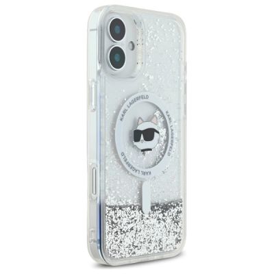 4. Etui Karl Lagerfeld Liquid Glitter Choupette Head Magsafe na iPhone 16 - przezroczyste