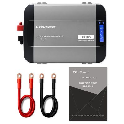 11. Qoltec Przetwornica napięcia Pure Sine Wave | 12V na 230V | 1500/3000W | LCD | USB | USB-C | Kompatybilna z LiFePO4 GEL AGM