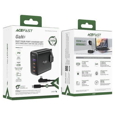 5. Szybka ładowarka GaN UK Acefast A40 100W PD 3x USB-C 1x USB-A - czarna