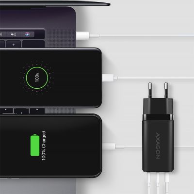 6. AXAGON ACU-DPQ65 Ładowarka sieciowa, GaN 65W, 3x port (USB-A + dual USB-C), PD3.0/QC4+/PPS/Apple