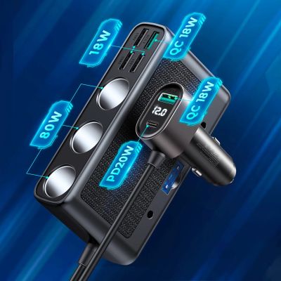 2. Ładowarka samochodowa 9w1 Joyroom JR-CL06 154W 5x USB-A / USB-C / 3x gniazdo zapalniczki PD QC PPS - czarna