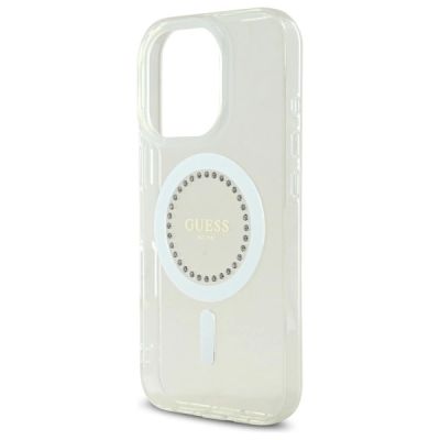 6. Etui Guess IML Rhinestones MagSafe na iPhone 16 Pro - białe