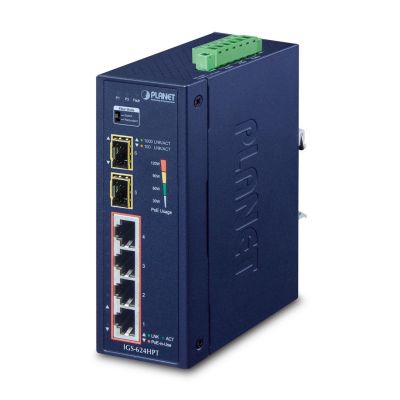 2. PLANET IGS-624HPT łącza sieciowe Nie zarządzany Gigabit Ethernet (10/100/1000) Obsługa PoE Niebieski