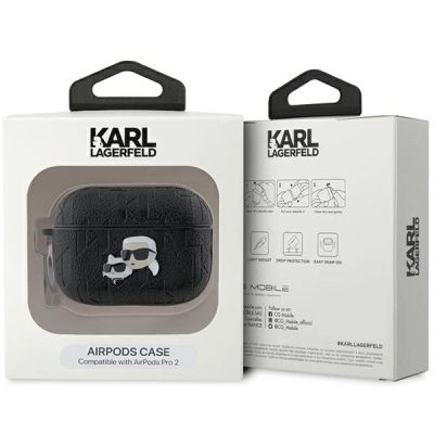 4. Etui Karl Lagerfeld Monogram Karl & Choupette Head na AirPods Pro 2 - czarne