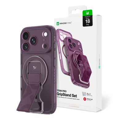 Etui AMAZINGTHING Titan Pro Lens Stand Set na iPhone 18 Pro z uchwytem magnetycznym i podstawką kompatybilne z MagSafe - fioletowe