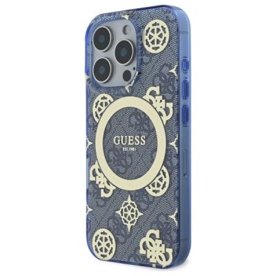 2. Etui Guess IML Peony On 4G Background MagSafe na iPhone 16 Pro - niebieskie