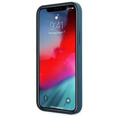 5. Etui Guess Metal Logo Script na iPhone 12 Pro Max - niebieskie