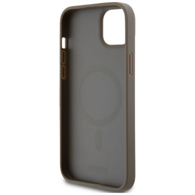 7. Etui DKNY Leather Pattern Metal Logo MagSafe na iPhone 15 / 14 / 13 - brązowe