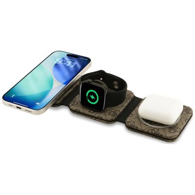 3. Ładowarka indukcyjna Guess 4G MagSafe 3w1 15W - brązowa