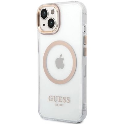 2. Etui Guess Metal Outline MagSafe na iPhone 15 Plus / 14 Plus - złote