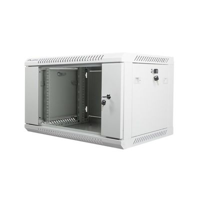 4. Szafa jednosekcyjna, zamykana na zamek Lanberg WF01-6406-10S (6U; 368mm / 600mm / 450 mm; wisząca; Szklane; 19''; kolor szary)