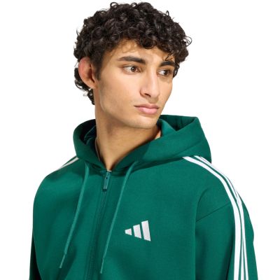 4. Bluza męska adidas Essentials 3-Stripes Fleece Full-Zip Hoodie zielona KZ1412