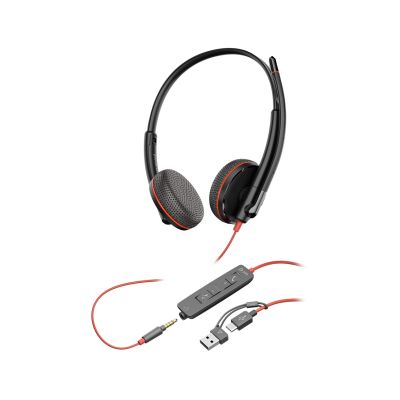 174. Poly Blackwire 3225 Stereo USB-C Headset +3.5mm Plug +USB-C/A Adapter (Bulk)