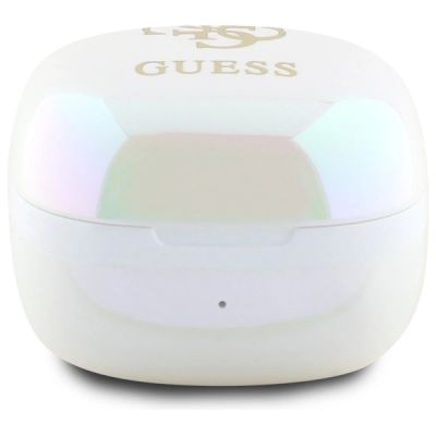4. Słuchawki Bluetooth Guess Iridescent 4G Printed Logo TWS + stacja dokująca - białe