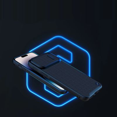 7. Nillkin Textured S Case etui iPhone 14 Pro pancerny pokrowiec z osłoną na aparat niebieski