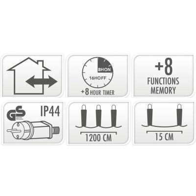 8. LAMPKI CHOINKOWE KURTYNA ŚWIETLNA ZEW 360 LED STEROWNIK TIMER CIEPŁY BIAŁY KABEL ZIELONY