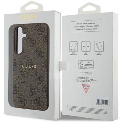 8. Etui Guess 4G Collection Leather Metal Logo MagSafe na Samsung Galaxy S24+ - brązowe
