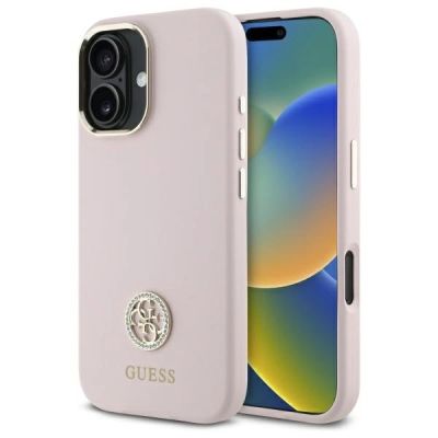 Etui Guess Silicone Logo Strass 4G na iPhone 16 - jasnoróżowe