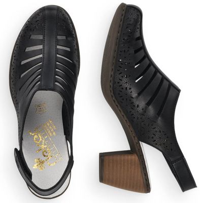 8. Skórzane komfortowe sandały damskie na obcasie Rieker 40959-00