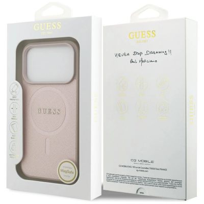 8. Etui Guess Saffiano Classic Logo MagSafe na iPhone 17 Pro - różowe