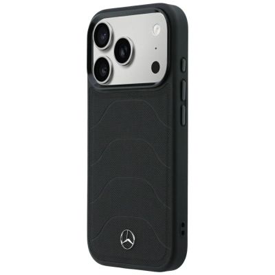 2. Etui Mercedes Leather Mesh with Bow Line MagSafe na iPhone 18 Pro Max / 17 Pro Max - czarne