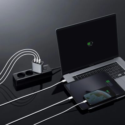 7. Ładowarka sieciowa Cuktech 65W GaN 2xUSB-C 1xUSB-A - szara