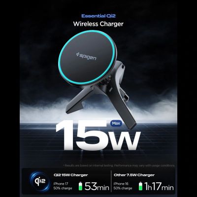 2. Uchwyt samochodowy do kratki nawiewu Spigen EV15MAQ Essential Qi2 MagSafe - czarny
