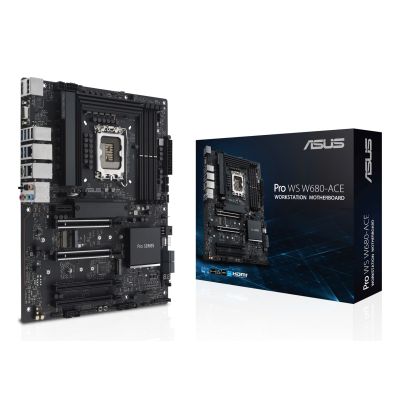 11. Płyta ASUS Pro WS W680-ACE W680 (LGA 1700) ATX motherboard, 2x PCIe 5.0, 3x PCIe 4.0, 3x PCIe 4.0 M.2 slots, 2x USB 3.2 Gen 2, 4x USB 3.2 Gen 1, 2x USB 2.0, 2x 2.5 Gb Ethernet,  1x SlimSAS, 4x SATA , HDMI, DisplayPort and VGA