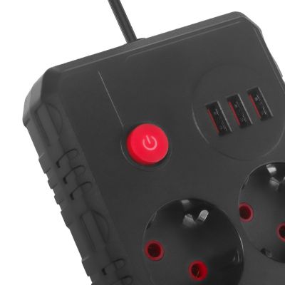 6. MACLEAN LISTWA ZASILAJĄCA, PRZEDŁUŻACZ 2 GNIAZDA + 3XUSB, 110-240V AC 50/60HZ, 2.1A MAX 2500W, 1.5M, CZARNA MCE387 B