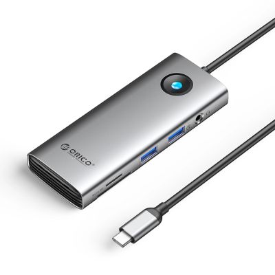 Stacja dokująca USB-C Orico PW11 8w1 2x USB-A 3.0 1x USB-C PD 100 W 1x HDMI 4K 60Hz 1x microSD/SD 1x RJ45 Gigabit Ethernet 1x Audio 3,5 mm - szara