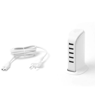 4. Dudao ładowarka sieciowa 5x USB z wbudowanym kablem sieciowym EU biały (A5EU)