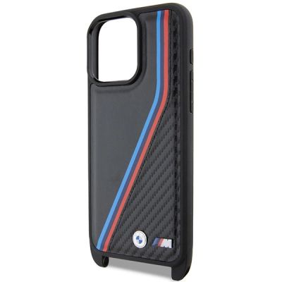 5. Etui BMW M Edition Carbon Tricolor Lines & Strap na iPhone 15 Pro Max - czarne