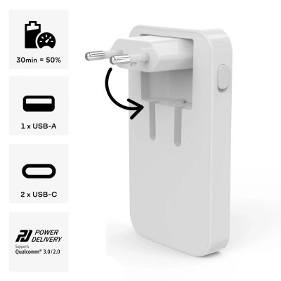 11. Ładowarka Hama GaN 65W 2x USB-C 1x USB-A składana - biała