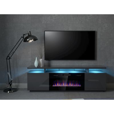 5. Szafka RTV EVA z kominkiem elektrycznym 180x40x52 grafit/grafit połysk