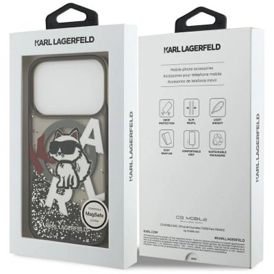 8. Etui Karl Lagerfeld Liquid Glitter Choupette Logo MagSafe na iPhone 17 Pro - czarne