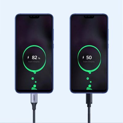 4. Kabel Ugreen US288 60124 USB-A / USB-C QC 3.0 3A 0.25m - szary