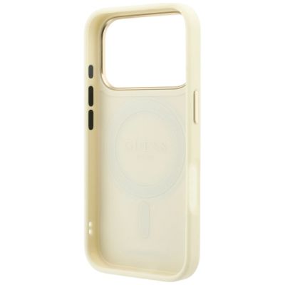 7. Etui Guess Ring Stand 360 Grained Classic Logo MagSafe na iPhone 18 Pro / 17 Pro - beżowe