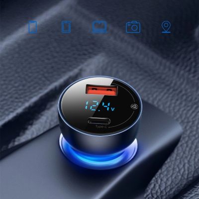 12. Baseus ładowarka samochodowa USB / USB Typ C 65 W 5 A SCP Quick Charge 4.0+ Power Delivery 3.0 ekran LCD szary (CCKX-C0G)