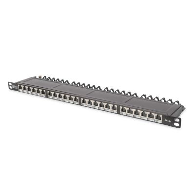 7. Panel krosowy high density 19'' 24x RJ45, LSA poziom, kat.6A, ekranowany, 0.5U, czarny, prowadnica kabli