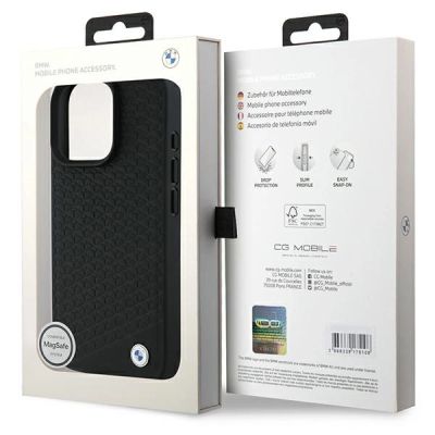 8. Etui BMW Signature Leather Diamond Metal Logo MagSafe na iPhone 16 Pro Max - czarne