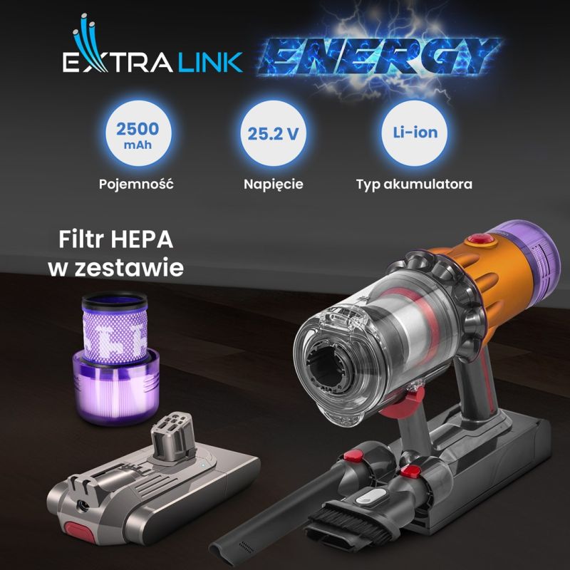 13. Extralink | Filtr + zamiennik baterii , akumulator do odkurzacza Dyson V12 | 25.2V 2500mAh