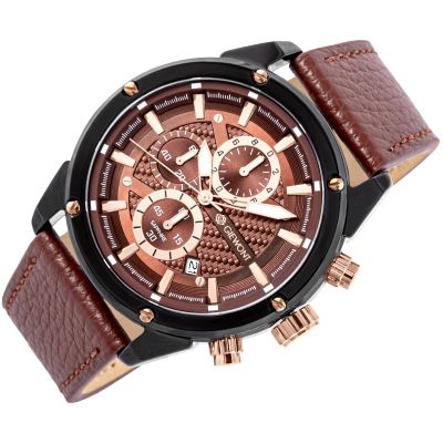 3. Zegarek Męski Giewont Chronograph Sapphire Czarno Brązowy GW8810-A3