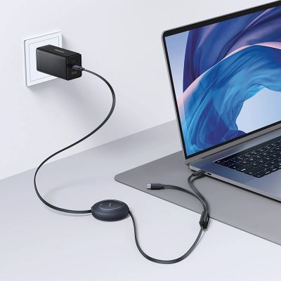 7. Kabel zwijany Baseus Free2Pull Mini 100W 3w1 USB-C - 2xUSB-C 1.2m - czarny