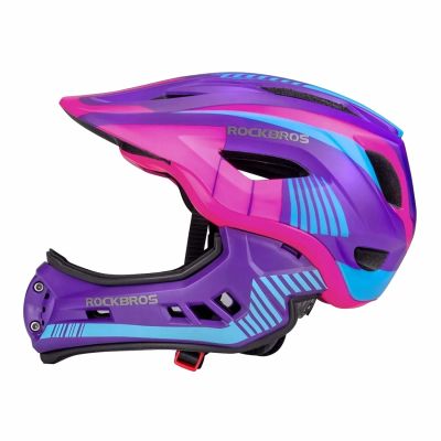 2. Kask rowerowy Rockbros TT-32SBPP-S dziecięcy z odpinaną szczęką rozmiar S - fioletowo-różowy