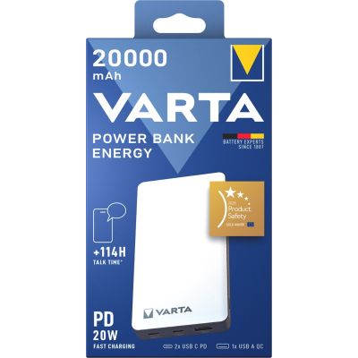 8. Varta Energy 20000 Litowo-polimerowy (LiPo) 20000 mAh Czarny, Biały